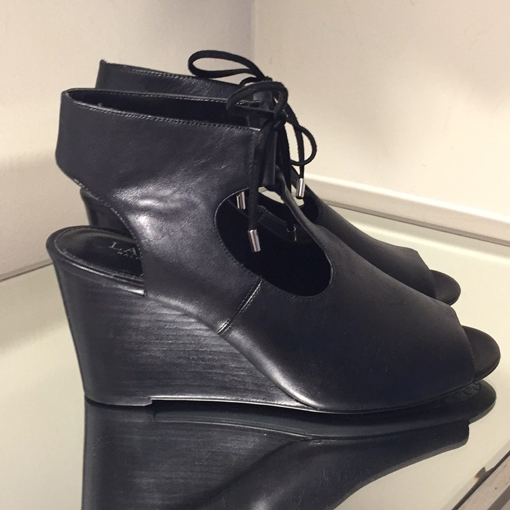 Ralph Lauren Black Leather Wedges
